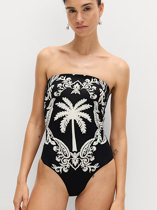 Tummy Control Printed Bandeau Swimsuit