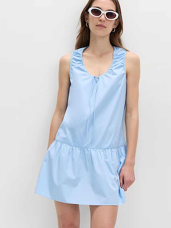Pure Cotton Tie Detail Mini Tiered Dress