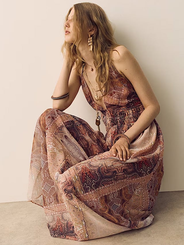 Paisley V-Neck Midaxi Skater Dress