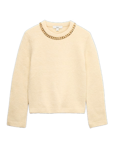 Chain Detail Crew Neck Jumper with Wool