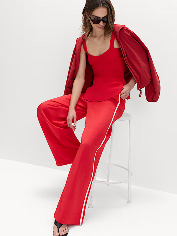 Side Stripe Wide Leg Trousers with Linen