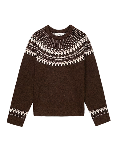 Fairisle Crew Neck Slim Fit Jumper with Wool