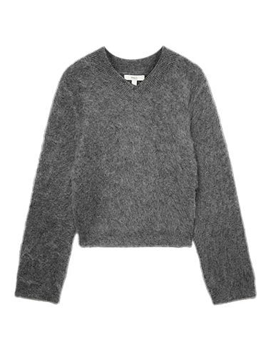 Wool Blend V-Neck Jumper with Mohair