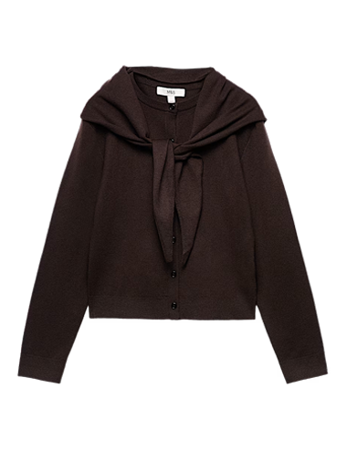 Air-Yarn Scarf Neck Button Through Cardigan