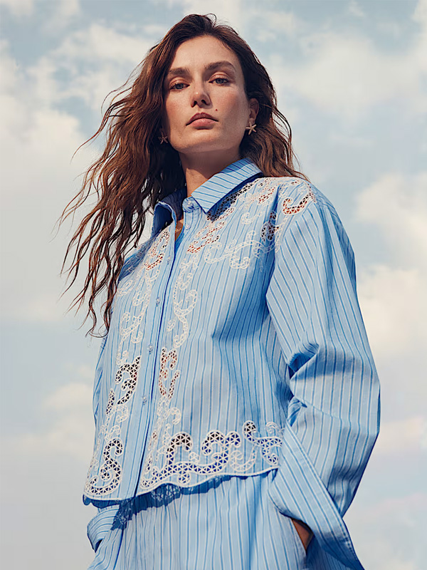 Pure Cotton Embroidered Striped Shirt
