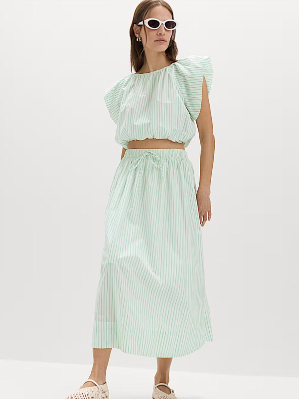 Pure Cotton Striped Midi Circle Skirt