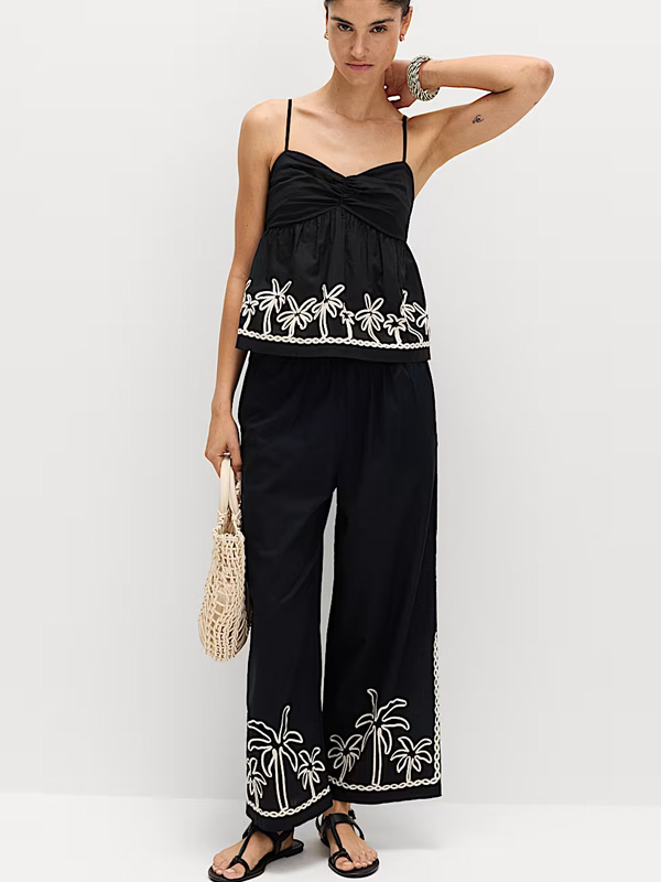 Pure Cotton Embroidered Cami Beach Top