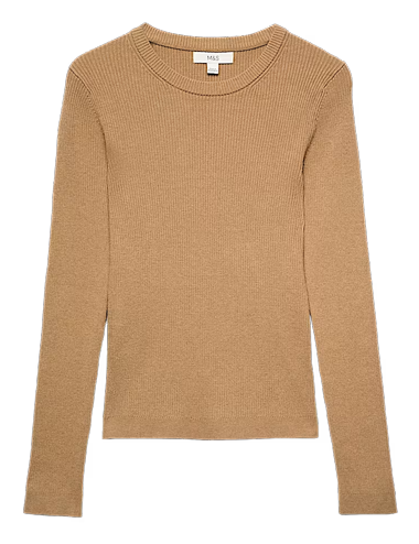Ribbed Crew Neck Fitted Jumper